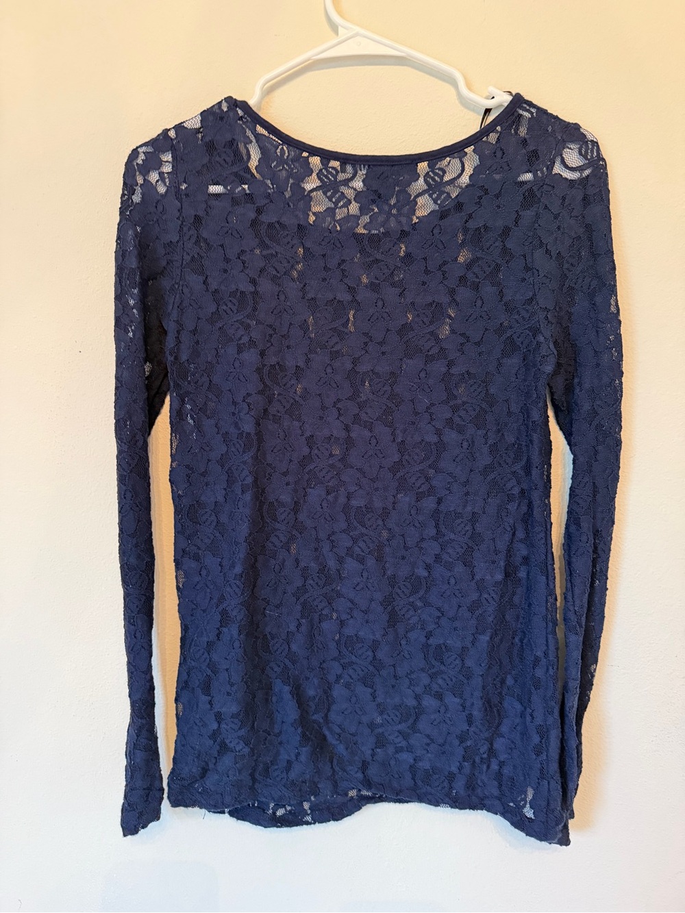 Forever 21 Navy Floral Lace Long-Sleeve Top
